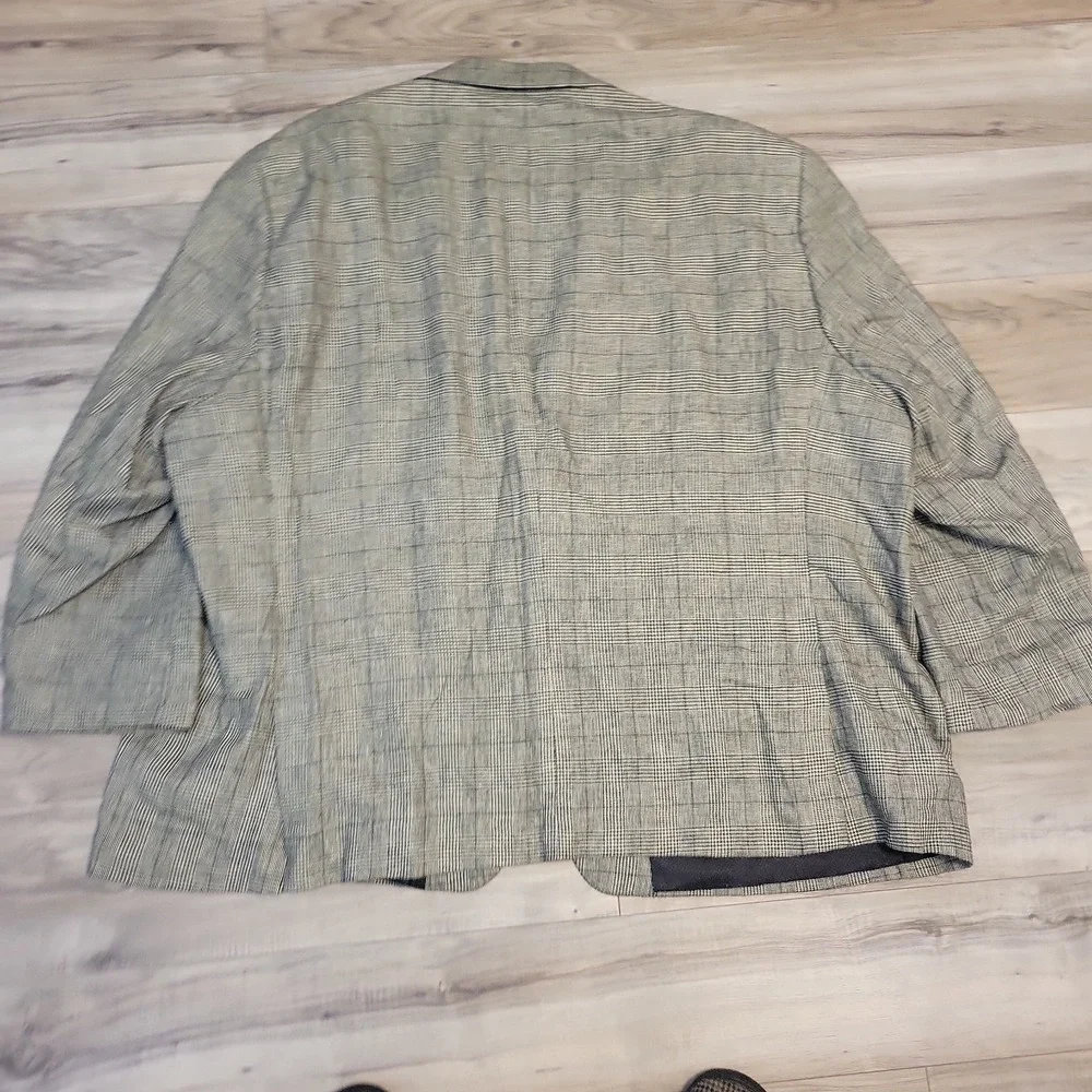 Oak Hill Blazer Men 4XL 58R/60R Gray Glen Plaid Linen Blend Double Vent Big Tall